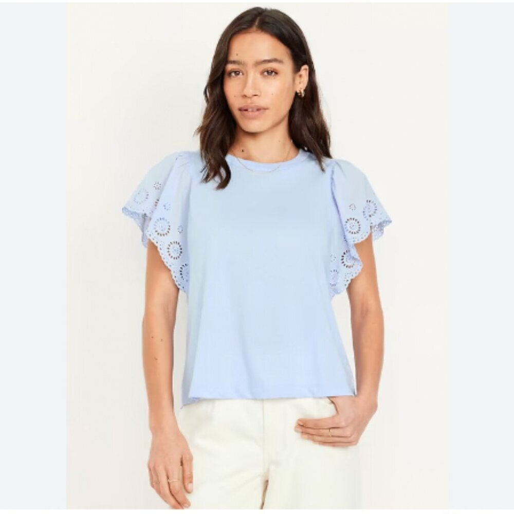 Old Navy Cutwork-Sleeve Mixed Fabric Top Size XL Feminine Boho Lightweight